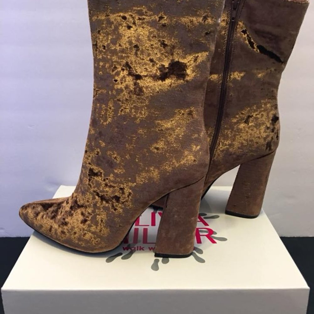 Olivia Miller Brown Velvet Maspeth Women's Block Heel Ankle Bootie Boots